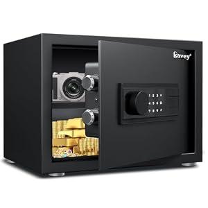 Kavey 0.8 Cub Safe Box, Home Safe with Backlit Touch Screen Keypad and Dual Alarm System, Money Box Fireproof With Mute Function and LED Light for Money Document Valuables