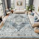 Lessymo Large Area Rugs 9x12 for Living Room, Soft Washable Rug for Bedroom Dining Room Nursery Room Farmhouse, Boho Non Slip Low Plie Carpet Vintage Floral Design, Blue Grey/Beige