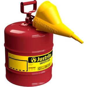 Justrite 5 Gallon Type I Red Safety Gas Can for Gasoline with Flame Arrester, Self-Closing Lid, and Funnel, Made in the USA, Galvanized Steel Flammable Storage Can, 7150110 Justrite 5 Gallon Type I Red Safety Gas Can for Gasoline with Flame Arrester, Self-Closing Lid, and Funnel, Made in the USA, Galvanized Steel Flammable Storage Can, 7150110