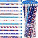 60 Pcs 4th of July Patriotic Pencil American Flag Pencils with Erasers USA Patriotic School Office Stationery for Independence Day Gift Prize Party Favor Office Supply Classroom Reward