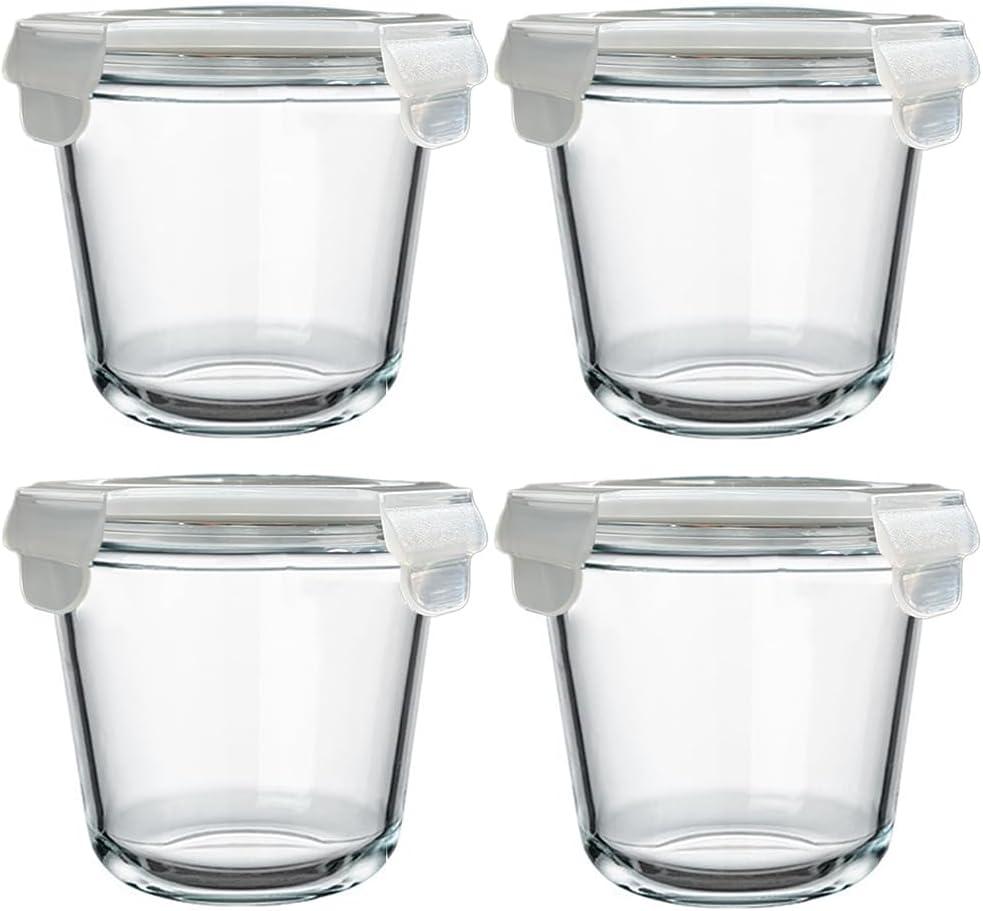 24 Oz Round Glass Food Storage Container, 3 Cup Round Glass Soup Container with Airtight Lids BPA free, Leakproof Borosilicate Storage bowls, Dishwasher Microwave Freezer Safe (4 Pack)