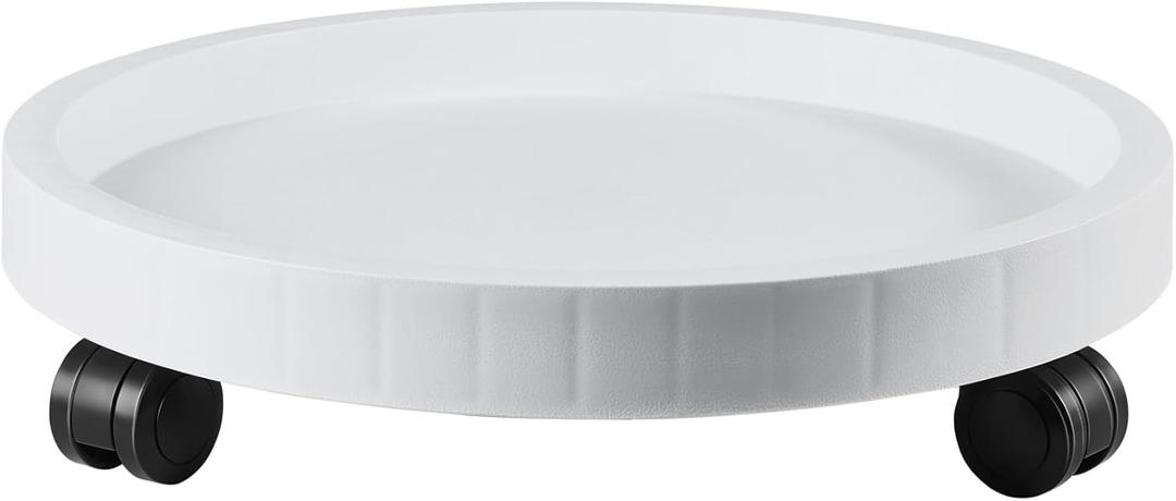 14.2 Inch Planter Caddies Rolling Saucer Caddy with Wheels, Heavy Duty Wheeled Stand for Potted Plant, Round Coaster Roller Base Tray with Casters, Flower Pot Dolly Holder for Indoor Outdoor (White)