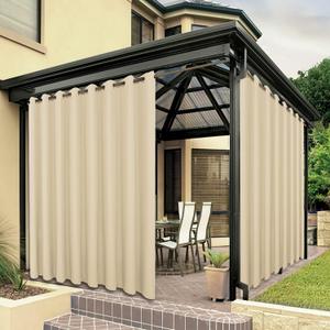BONZER Wide Waterproof Outdoor Curtains for Patio Heavy Privacy Sunlight Blocking Grommet Outside Curtains for Porch, Pergola, Gazebo, 1 Panel, 110W x 108L inch, Cream