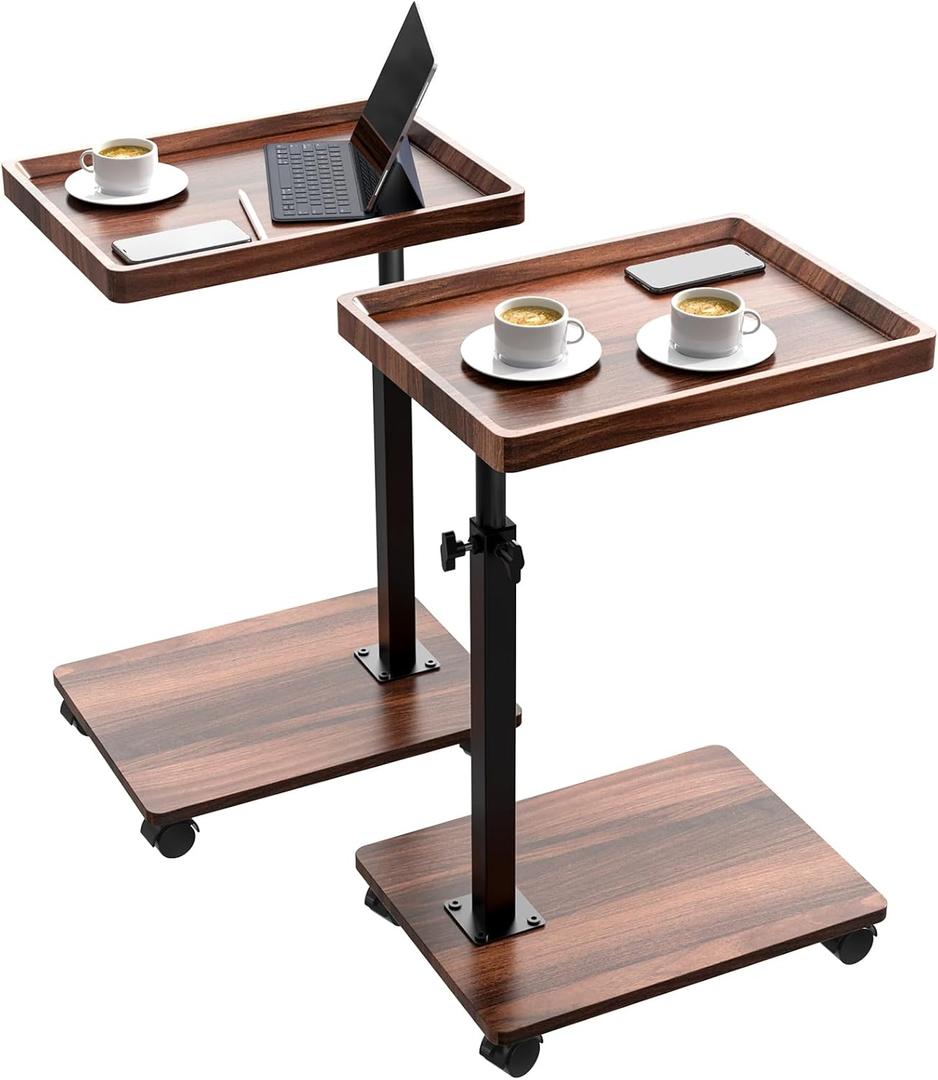 C Table End Table Adjustable Height, 360Swivel TV Tray Table for Small Spaces, Couch Tables That slide under, C Shaped Side Tables living room and bedroom for Sofa, Bed,Chair, Snack (2, Walnut Brown)
