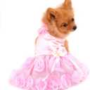 Pet Dress for Small Dog Girls Luxury Puppy Wedding Dress Rose Flower Lace Tutu Skirt Silky Bow Birthday Party Dog Clothes,Pink,Size XL