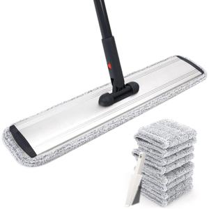 24inch Flat Mop for Cleaning Floors Heavy Duty Microfiber Wet Mop Deep Cleaning for Hardwood, Tile & Laminate, Includes 4 Reusable Washable Pads and Adjustable Long Handle