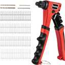 Toolwiz Rivet Gun One-Handed Rivet Gun Kit with 200pcs Rivets, 4pcs Tool-Free Interchangeable Heads and 4pcs Drill Bits - Heavy Duty Hand Riveter for Metal, Wood, Plastic, Leather, Fabric