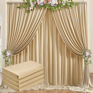 20 ft x 10 ft Wrinkle Free Champagne Backdrop Curtain for Parties, 4 Panels 10ft Polyester Champagne Photo Backdrop Drapes for Graduation Birthday Wedding Party Stage Curtains