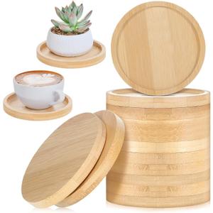 3.3 Inch Small Bamboo Plant Pot Saucers, 20 Pcs Round Plant Coasters Drip Trays DIY Crafts Gifts for Indoor Potted Plants, Tabletop Ceramic Pot, Cup Holders, Table Protectors, Wedding Party Decor