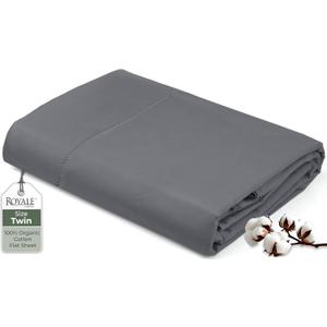 Royale Linens 100% Organic Cotton Twin Flat Sheet Only - Super Soft - Percale Top Sheets - Twin Flat Sheet Sold Separately - Breathable, Cool & Crisp Grey Sheets Only (66" x 96", Grey) (Charcoal)