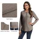 MAGICATELIER Women Long Sleeve Sweater Button Crew Neck Fall Winter Outfits Cute Tunic Tops Plus Size Shirt Loose Fit Dressy Casual Blouse Coffee (XL)