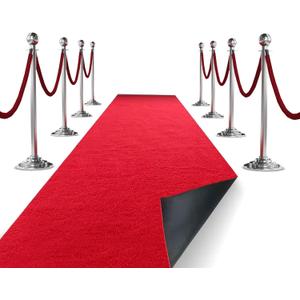 Extra Thick Red Carpet Runner 3 x 10 Ft, Real Carpet, Non-Slip Backing, Stain Resistant, Event Runway Runner Rug for Wedding, Hollywood Movie Award Ceremony Party Decoration