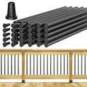 29" Round Aluminum Balusters for Deck Railing, Hollow Deck Spindles with Screws for Railing Fencing, Metal Deck Balusters with Connectors(60 Pack Black)