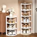 Vertical Shoe Rack, 10-Tier Stackable Narrow Shoe Rack Organizer for Entryway Closet Corner, Free Standing Shoe Rack Tower Shelf, Space Saving, Curved, Off White