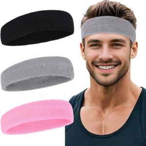 Sweatbands Sports Headband for Men and Women Terry Cloth Moisture Wicking Sports Sweatband for Basketball, Running, Working Out, Football, Cycling
