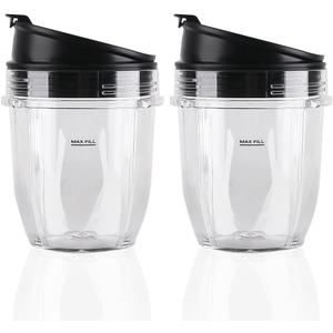 2 Pack Replacement Parts Cup with Lid,Compatible with Ninja Blender Auto iQ BL480 BL482 BL642 NN102 BL682 BL450 BL2013 (2 12oz)