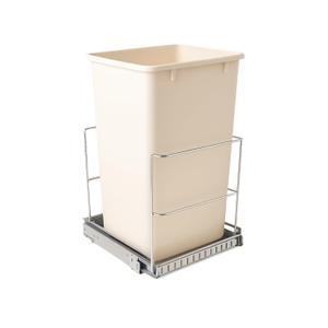 Pull-Out Trash Can for Cabinet - 9 Gal / 36 qt - Heavy-Duty Chrome, Smooth Slide with Trash Bag Storage - Requires at Least 11" Cabinet Opening (Trash Bin Not Included)