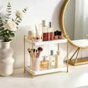 Mkono Bathroom Counter Organizer, 2 Tier Countertop Bathroom Decor Wood Storage Sink Shelf for Vanity Kitchen Coffee Station Home Office, Makeup Tray for Cosmetic Skincare Perfume, Gold and White