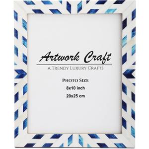 Bone Photo Frame Aztec Pattern Inspired Vintage Table-Top/Wall Dcor Chevron Art Boho Picture Frames (8x10 Inches, Blue)