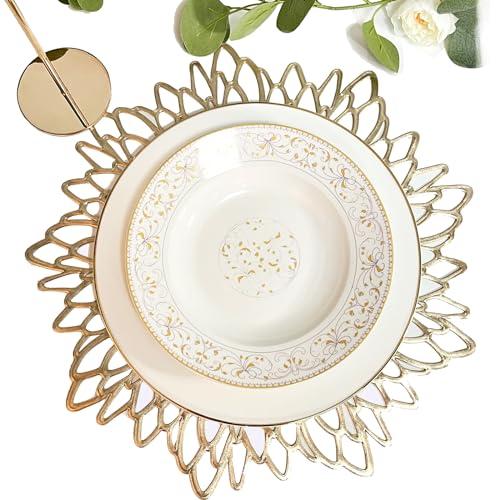 Herda Valentine's Day Placemats Set of 6, Metallic 15" Gold Round Vinyl Place Mats, Gold Plates Chargers Dinner Table Decor, Table Mat Decoration,Holiday Thanksgiving Chargers Plate