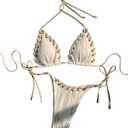 WDIRARA Women's Two Piece Bikini Set Halter Triangle String Bikini Swimsuit (X-Large, Apricot)