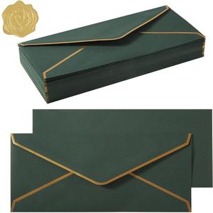 50 Pack #10 Business Envelopes with Gold Border, Self Seal Standard Envelopes with Gold Stickers for Office, Checks, Letter Mailing, Invoices, 4 1/8 x 9 1/2 Inches (Dark Green)