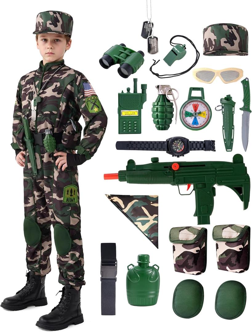 Spooktacular Creations Army Costume for Boys, Kids Military Costume, Camo Special Forces Outfit for Kids Halloween Cosplay (XX-Large (14-16 yrs))