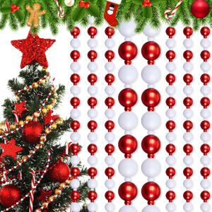 Huwena 4 Pcs 10 ft Christmas Bead Garland for Christmas Tree Decorations Acrylic Beaded Garland for Tree Fireplace DIY Ornament Holiday Party Indoor Wedding Decorations(Red, White)