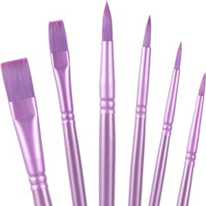 6pcs Paint Brushes for Acrylic Painting, Nylon Watercolor Brushes Kit, Acrylic Paint Brush Sets for Acrylics Watercolor Gouache Oil Painting- Purple