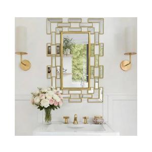 Gold Wall Mirrors Decorative, 24x16 Inch Bathroom Mirror Grecian Venetian Design Rectangle Entryway Mirrors for Bathroom, Living Room, Entrance, Bedroom