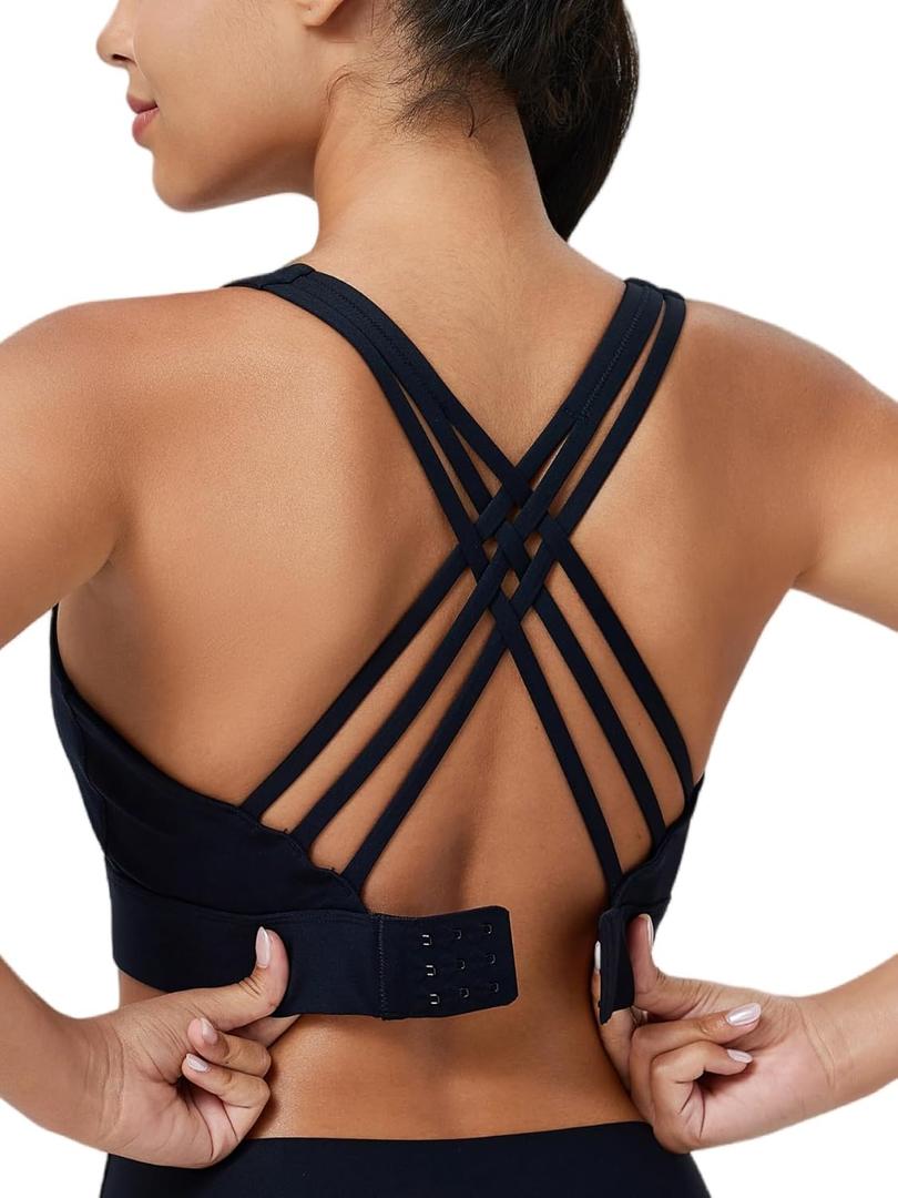 High Impact Sports Bra for Women High Support Molded Cups Strappy Womens Sports Bra for Workout,Training and Running (Small, Black)