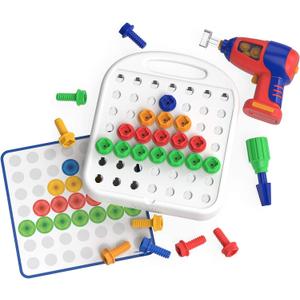 Educational Insights Design & Drill Patterns & Shapes Drill Toy, 58 Pieces with Toy Drill, Preschool STEM Toy for Home & Classroom, Ages 3+