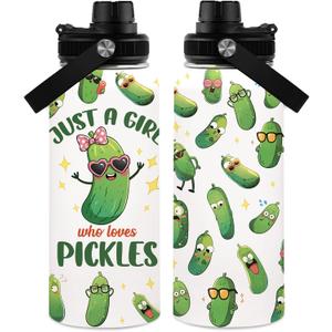 Pickle Gifts for Women, 32 oz Insulated Water Bottle, Just a Girl Who Loves Pickles Tumbler, Stainless Steel Water Bottles, Funny Pickle Cup Gifts (1pcs) (Cucumber)