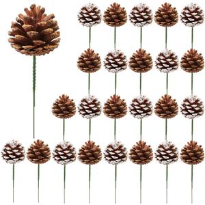 Fovths 24 Pieces Christmas Pine Cones Pick Pinecones Ornament Christmas Tree Decoration 2.4-3.1 Inches Pine Cones for Home Party Christmas Crafts (White, Natural)