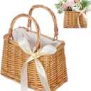 PRETYZOOM Rattan Basket with Handle Small Woven Flower Storage Bag Portable Decorative Basket for Wedding Party Home Garden (23.50X15.50X13.00CM, White)