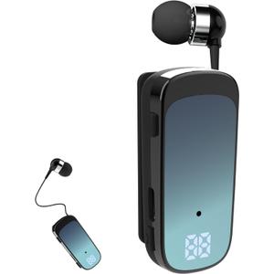 Retractable Wireless Headset Headphone Stereo Earphone V5.0 Noise Cancelling Mic Clip on Earpiece Comfortable HandsFree Headset 20Hrs Talking Time Sports Business Trucker Driver Earbud (Blue)