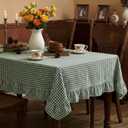Mindsoft Green Gingham Ruffled Tablecloth 60 x 84 Inches Rectangle Cotton Linen Checkered Table Cloth Buffalo Plaid Farmhouse Vintage Decorative Tablecover for Picnic Kitchen Dining Home Room Party
