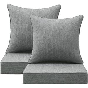 Outdoor Deep Seat & Back Cushion Set (2-Pack), 24 x 24 Inch Water Repellent and Fade Resistant Patio Furniture with Removable Cover for Outside Sofa Couch, Linenweave Gray