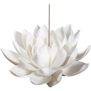 Ceramic Lotus Incense Burner,Flower Insence-Stick Holder with Ash Catcher Incent Holder for Sticks Cones Yoga Studio Living Room Home Decor (White)