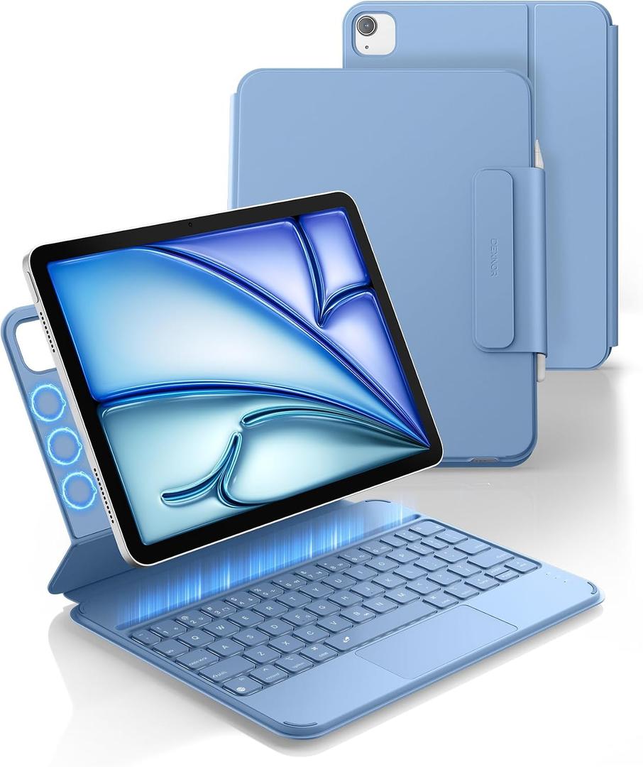 Dexnor for iPad Air 11 inch Case with Keyboard M4/M3/M2 (2026/2025/2024) & iPad Pro 11 (4th/3rd/2nd/1st Gen) & iPad Air 5th/4th Gen Case with Keyboard Ultra-Thin Magnetic Trackpad Backlit, Light Blue