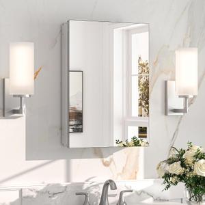 Keonjinn 16 x 24 Inch Medicine Cabinet, Bathroom Medicine Cabinet with Mirror, Lightweight Aluminum Structure, Assembly Required, in Wall or Wall Mount, Adjustable Shelves, Tempered Glass