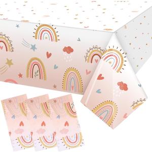 Tiamon 3 Pcs Boho Rainbow Birthday One Party Tablecloths Decorations 108 x 54 Inches Plastic Waterproof Rectangle Table Cover for Summer Rainbow Birthday Baby Shower Bohemian Hippie Party Supplies