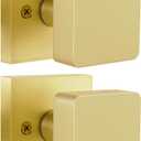 2 Pack Gold Dummy Door Knob, Brushed Gold Door Knobs Interior for Closet, Heavy Duty Square Satin Brass Door Knob Modern Dummy Door Handle