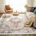 VK VKLIVING Machine Washable Rug 4'x6' Vintage Design Washable Area Rugs with Non Slip Rugs for Living Room Bedroom Traditional Woven Rug Carpet Stain Resistant,Home Decor Office Boho Rug,Blue&Orange