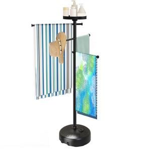 YACONA Pool Towel Rack Outdoor with Built-in Tray – Adjustable, Heavy-Duty Towel Racks & Storage for Backyards, Black