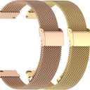 FitTurn Bands Compatible with WNH IDW25/Faweio IDW26/Fitpolo IDW208P Smrtwatch, Slim Mesh Stainless Steel Quick Release Wristband Replacement Sports Straps Bracelet Adjustable Watch Band (Gold,RoseGold)