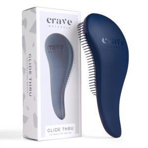 Crave Naturals Glide Thru Hair Brush - Detangler Brush for Curly, Straight, Wet or Dry Hair - Gentle Detangling Brushes for Adults, Kids, Toddlers - Hair Accessories for Women, 7.5"x3" - Blue (1 Pack (Regular))