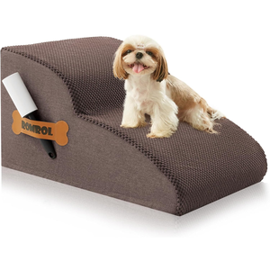 ROMROL Dog Stairs, Romrol Dog Steps Ramp for High Bed and Couch, Dog Ramp with Durable Non-Slip Waterproof Fabric Cover, Pet Stairs for Small Dogs and Cats or Pets Joints, 2-Tiers,Coffee