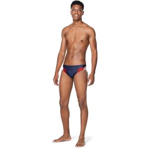 Speedo Men's Swimsuit Brief Endurance+ Splice Team Colors (Size 30, Edge Navy/Red)