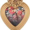 Concepts 4x4 Gold Ribbed Resin Heart Shaped Picture Frame With HD Clear Glass, Extra Durable Photo Frames -Tabletop Display (1 Pack)